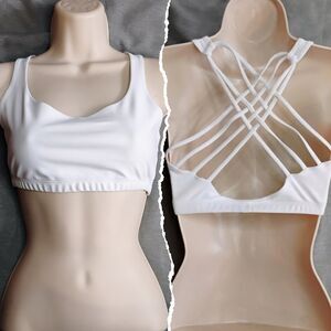 Onzie Flow Bra S/M White Multi Strap Interlaced Strappy Back Sports Bra Yoga USA